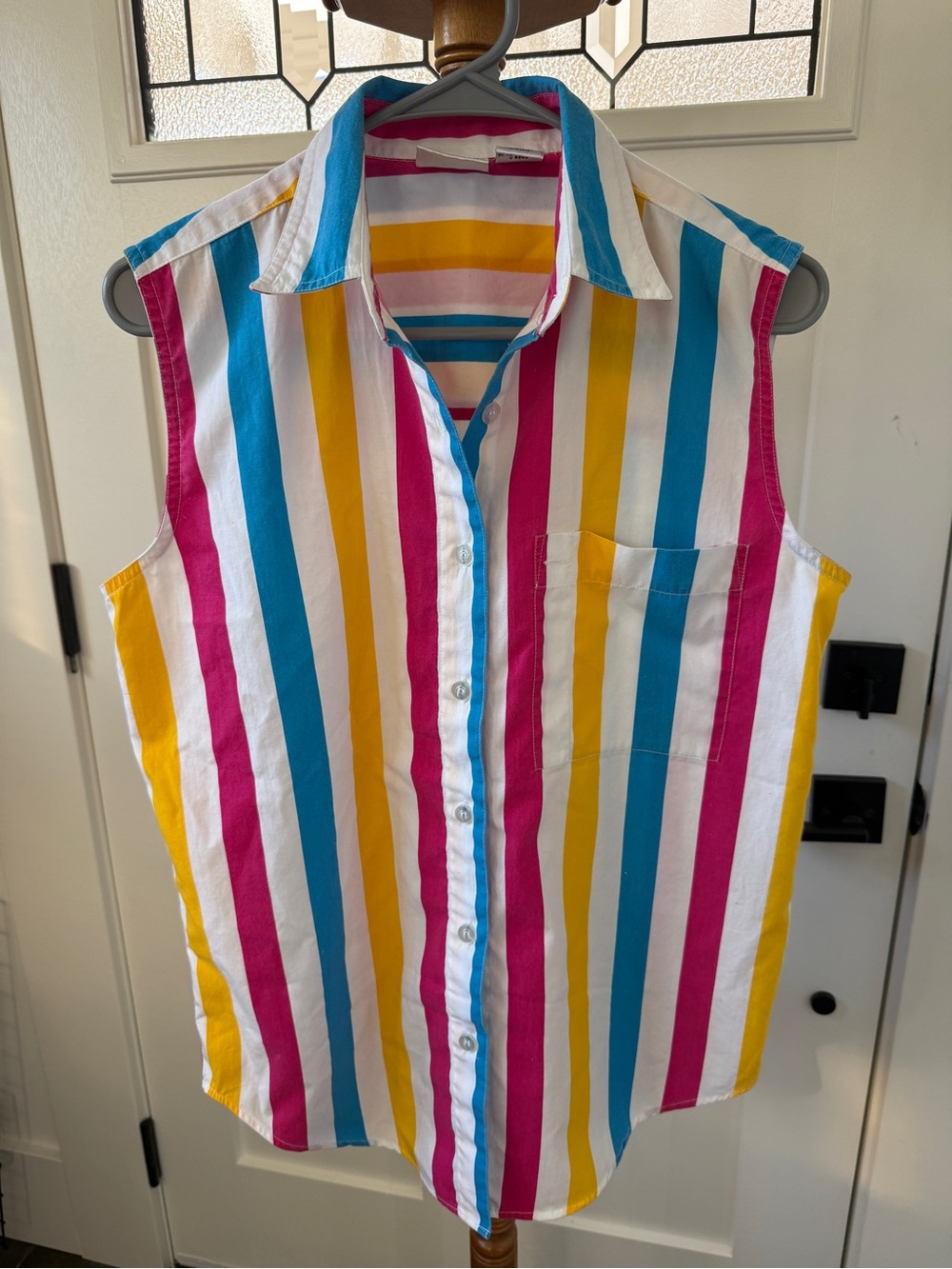Vintage 1990’s- Simply Basic- Sleeveless Button-Up Shirt - Multicolor Stripe